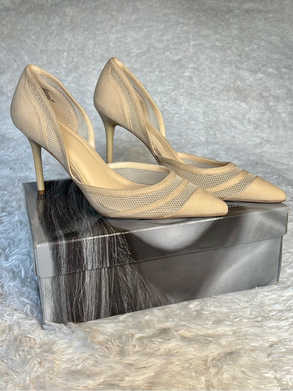 Jennifer Lopez Neutral Beige Pointed D'Orsay Heels with Mesh Detail